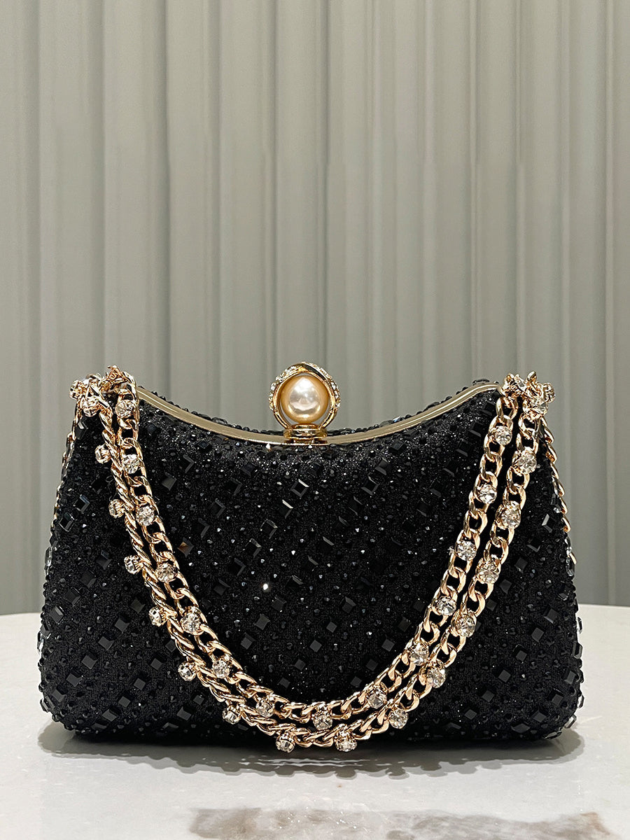 Luxurious Gold Rhinestone-embellished Clutch MNBF117