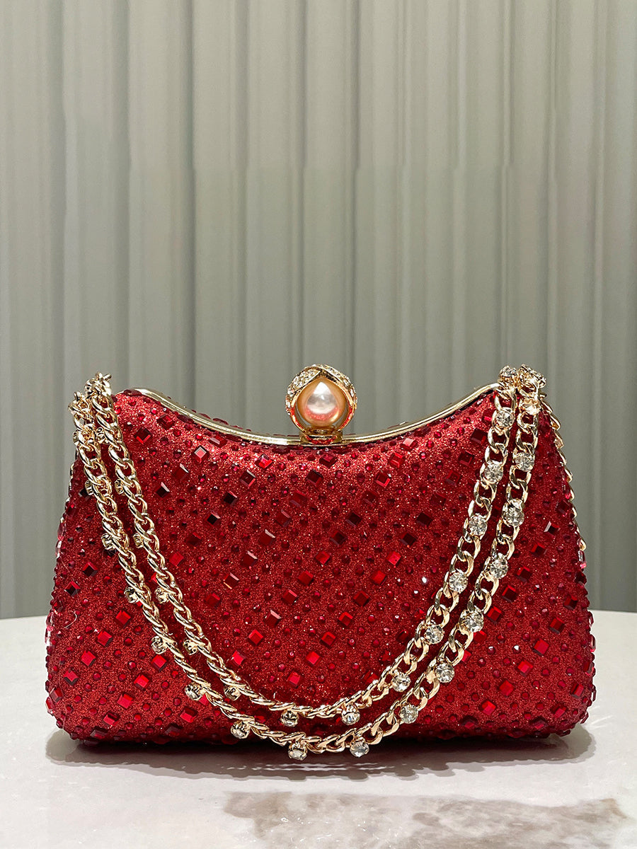 Luxurious Gold Rhinestone-embellished Clutch MNBF117