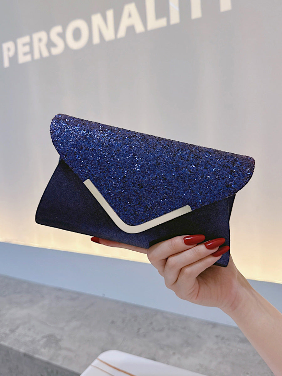 Navy Glitter Flap Metallic Clutch MNBF126
