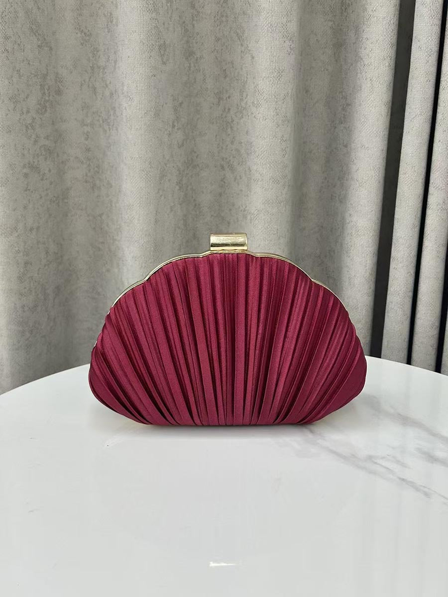 Pleated Satin Shell-Shaped Clutch MNBF122