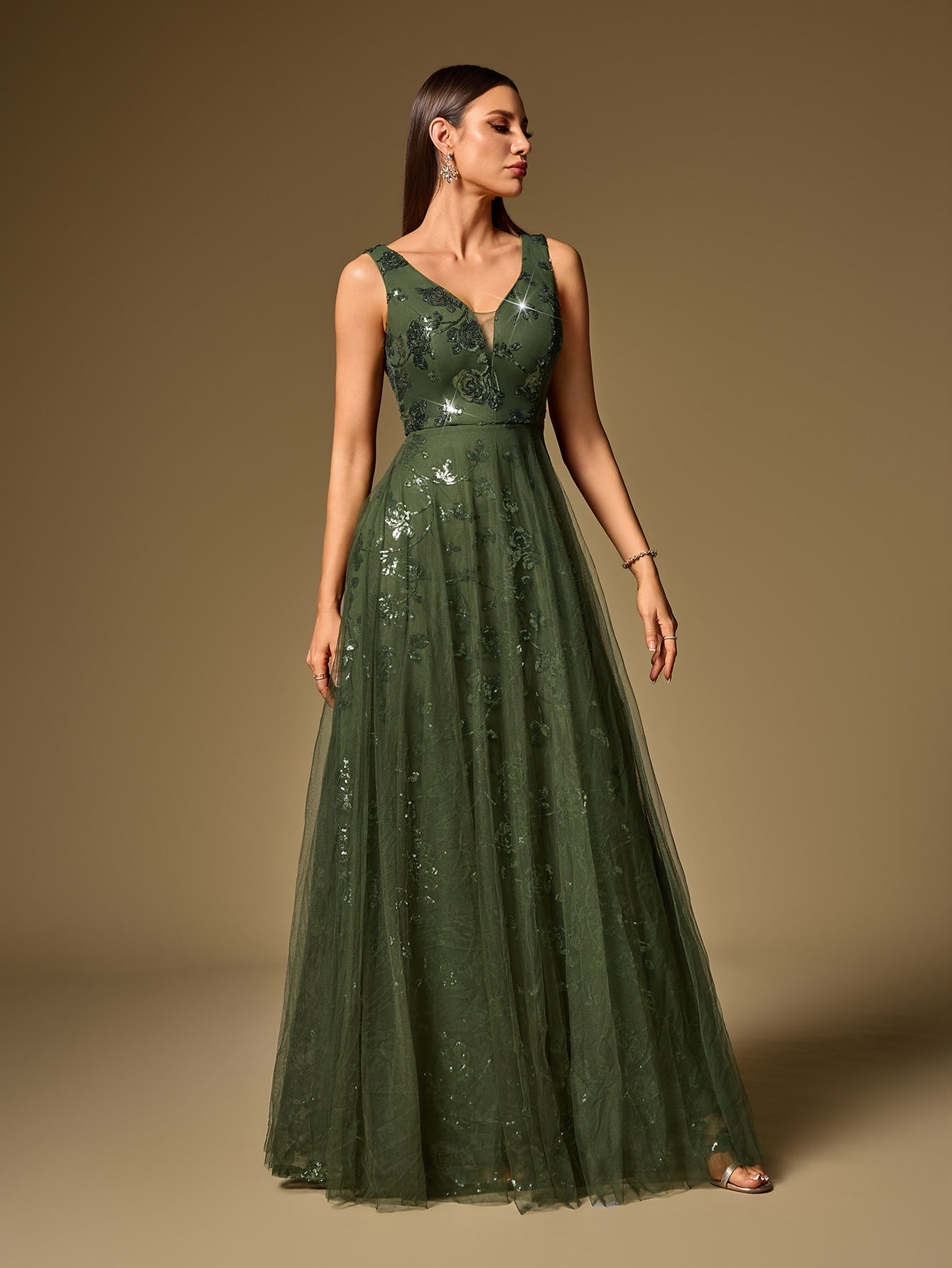 Pink Sequin Floral A-line Formal Dress XF251365