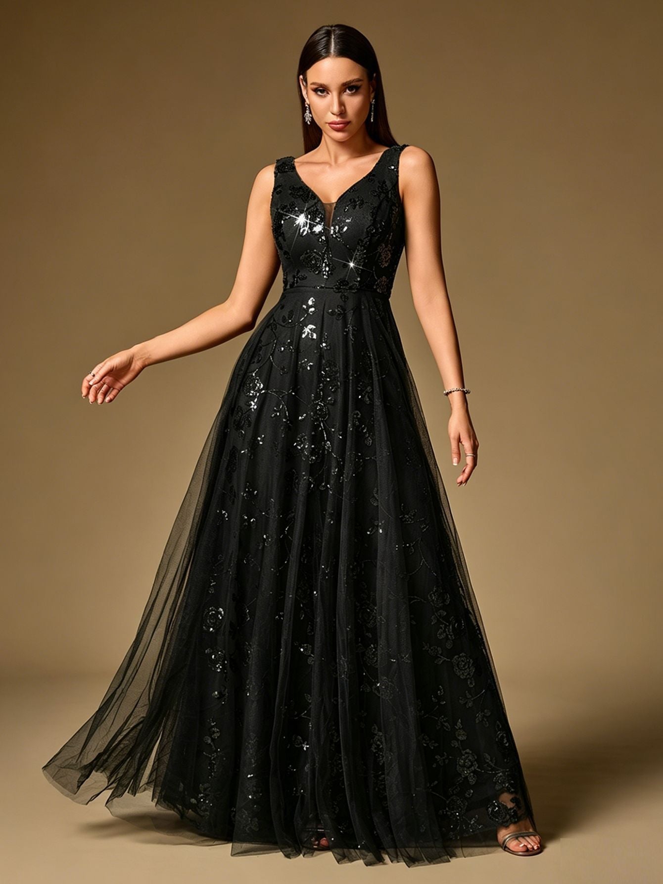 Pink Sequin Floral A-line Formal Dress XF251365