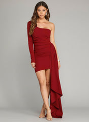 One Shoulder Solid Ribbon Mini Dress MYC1034