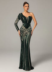 Green One Shoulder Sequin Mermaid Prom Dress MYC1042
