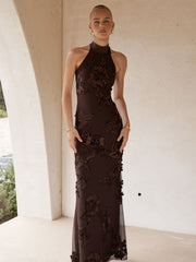 Halter Embroidered Sleeveless Cocktail Dress