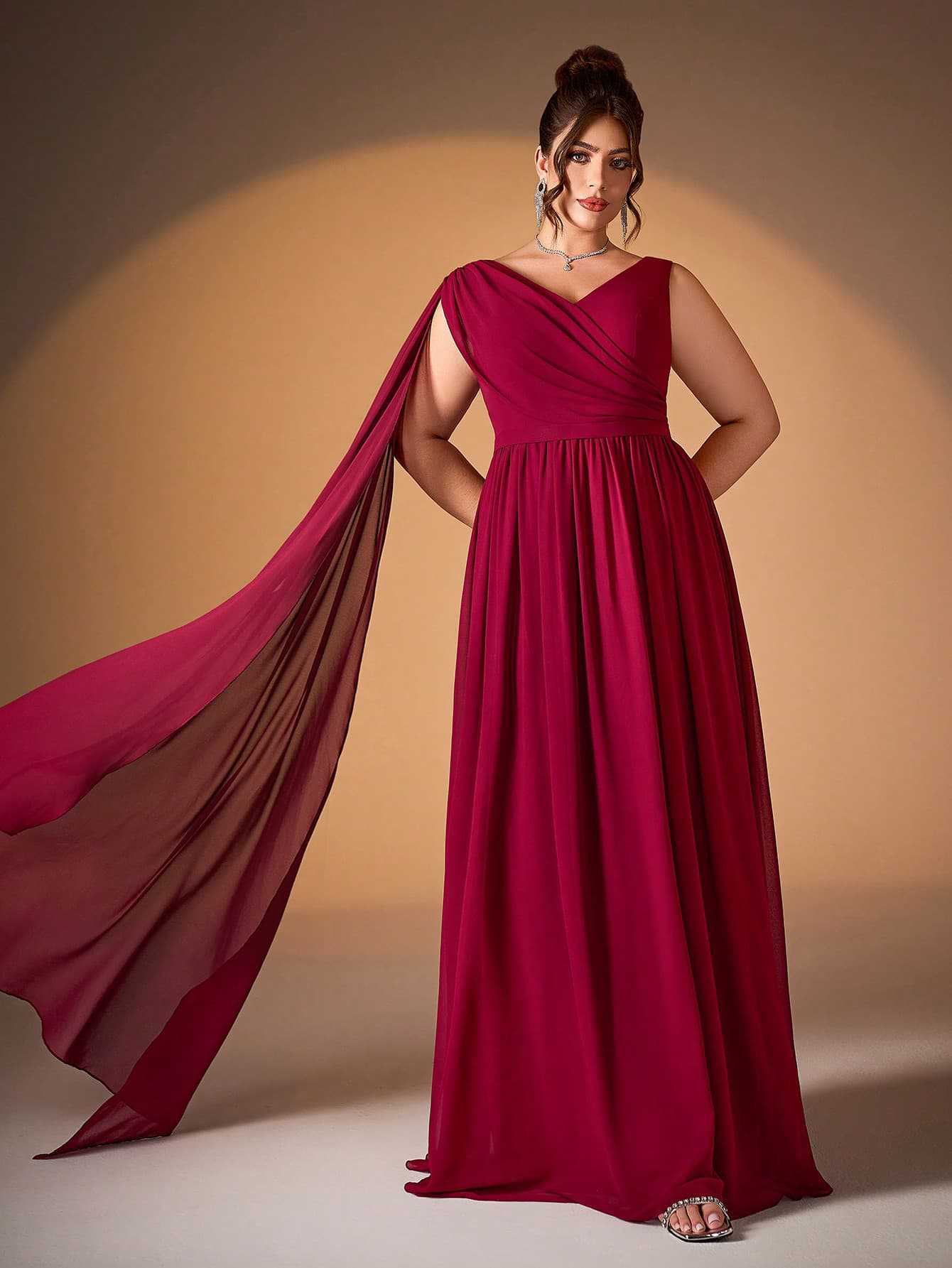 Plus Chiffon Draped A-line Wedding Guest Dress XF251303