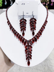 Garnet Red Crystal Leaf Cluster Necklace Set MRL20007