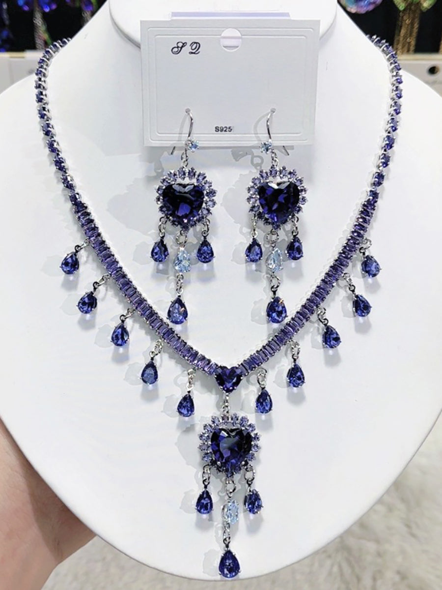 Royal Purple Crystal Heart Necklace Set MRL20005