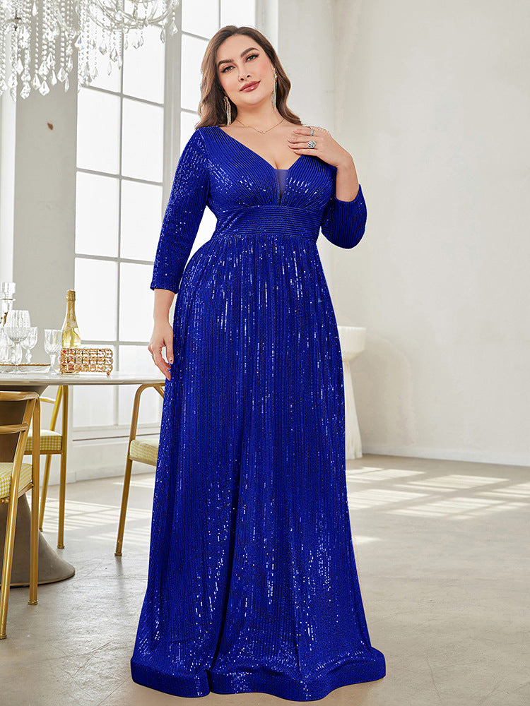 Long Sleeve V-neck Sequin Wedding Guest Dress MYC2040