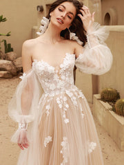 Off Shoulder Puff Sleeve 3D Floral Tulle A-Line Wedding Dress MSW081
