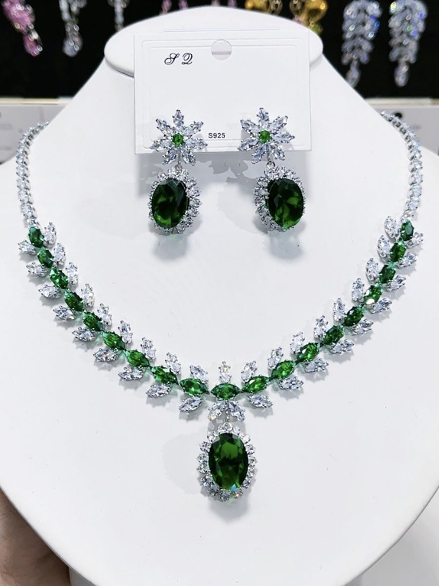 Emerald Green Oval Crystal Necklace Set MRL20006