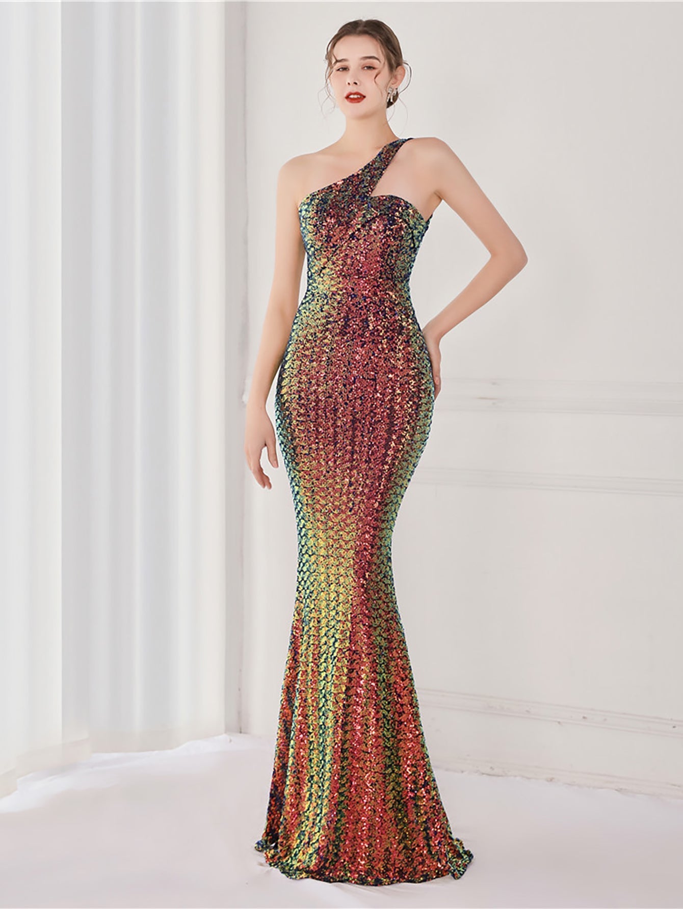 Tiffany One Shoulder Sequin Mermaid Cocktail Dress