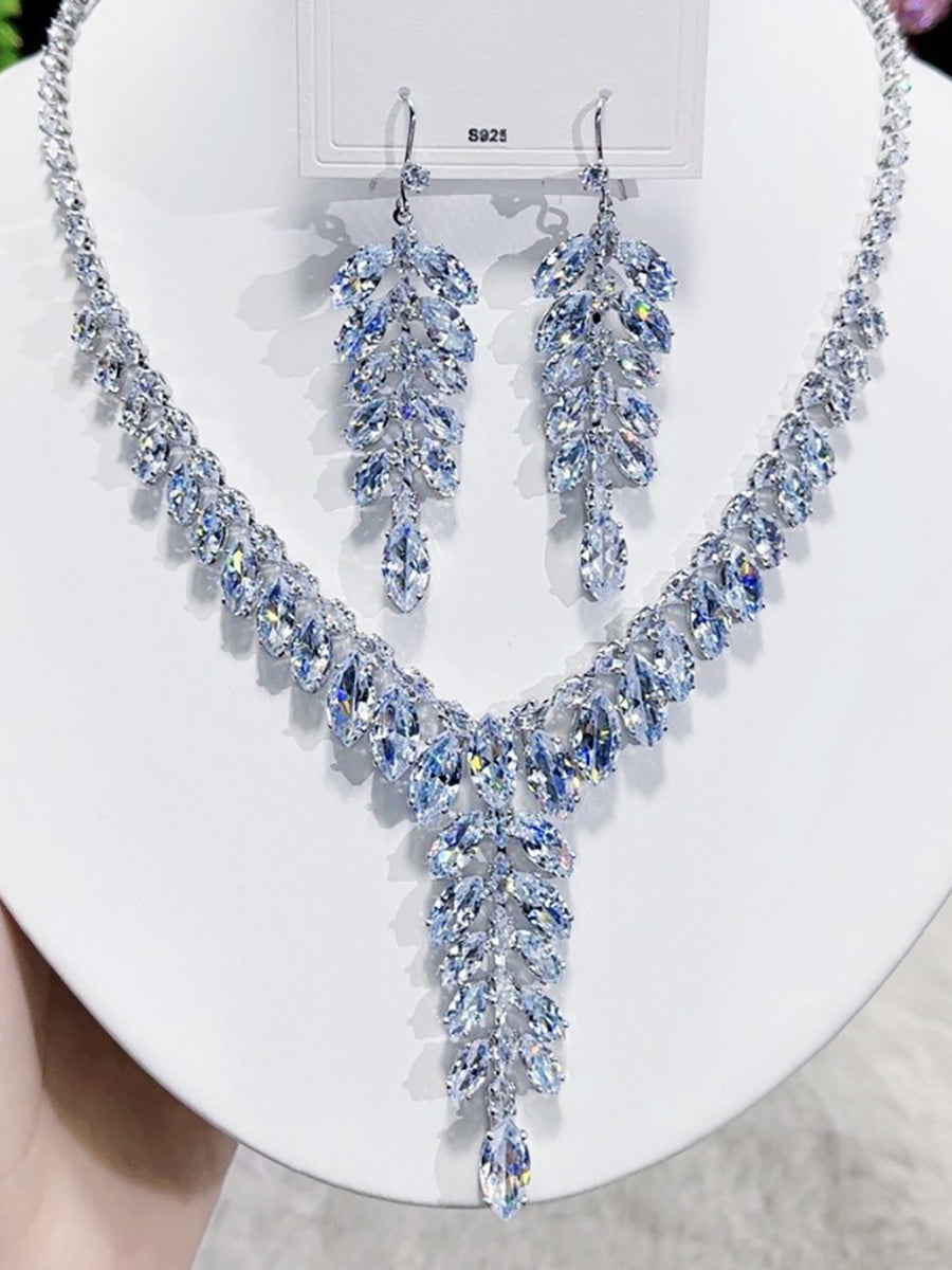 Garnet Red Crystal Leaf Cluster Necklace Set MRL20007