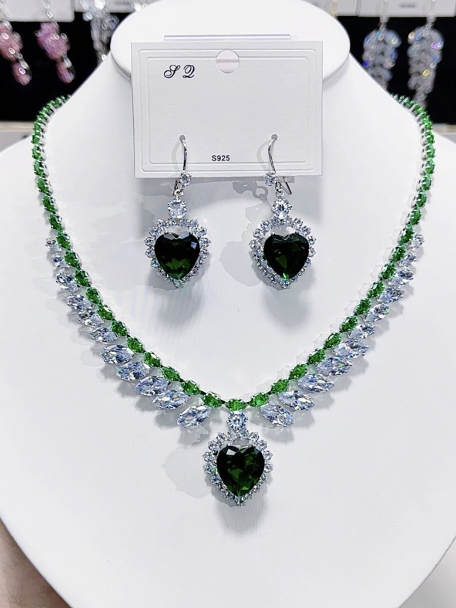 Emerald Green Wheat Heart Crystal Necklace Set MRL20008