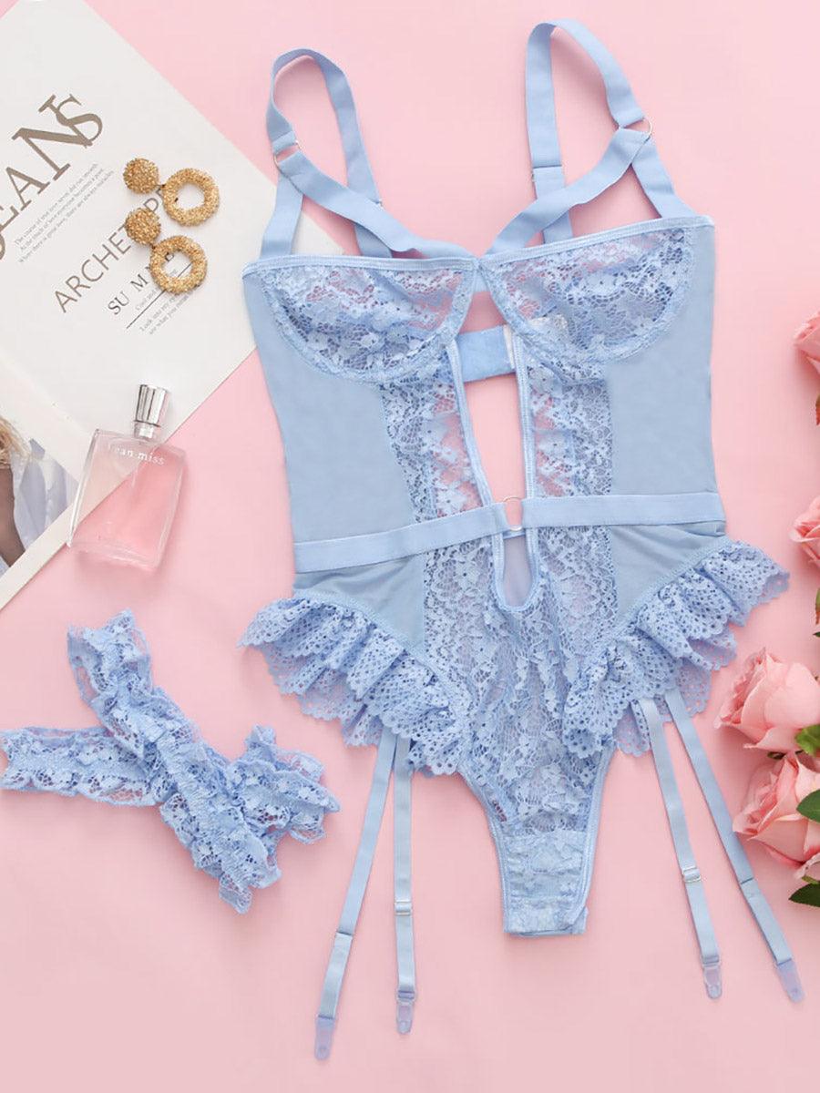 Sexy Lace Cutout Ruffled Teddy MSL054