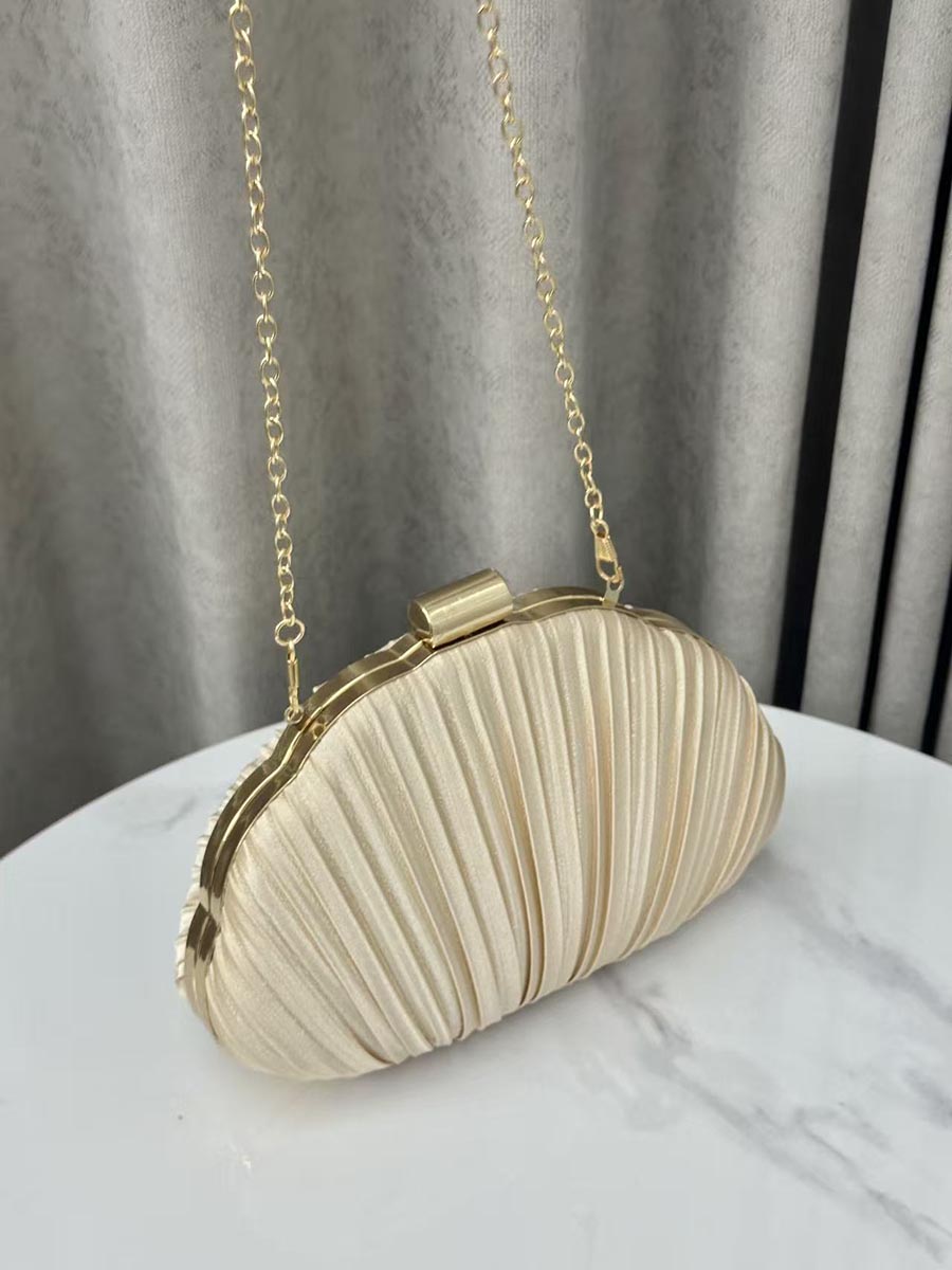 Pleated Satin Shell-Shaped Clutch MNBF122