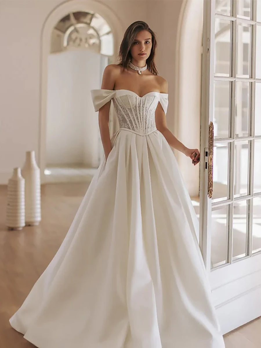Seraphina Off-the-Shoulder Corset Wedding Dress with Cathedral Train MSW079