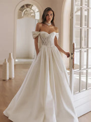 Seraphina Off-the-Shoulder Corset Wedding Dress with Cathedral Train MSW079