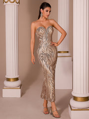 Sequin Strapless Sweetheart Midi Dress