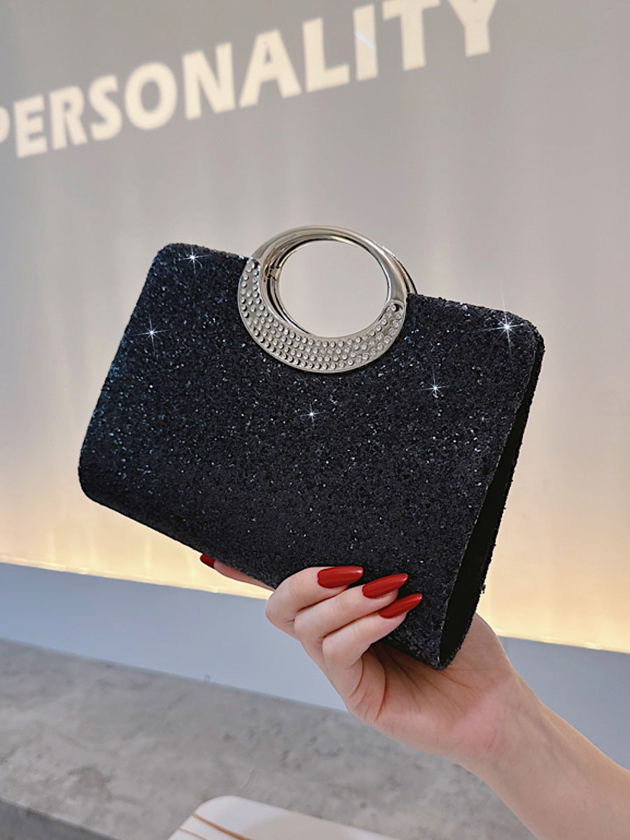 Black Glitter Rhinestone Handle Clutch MNBF127