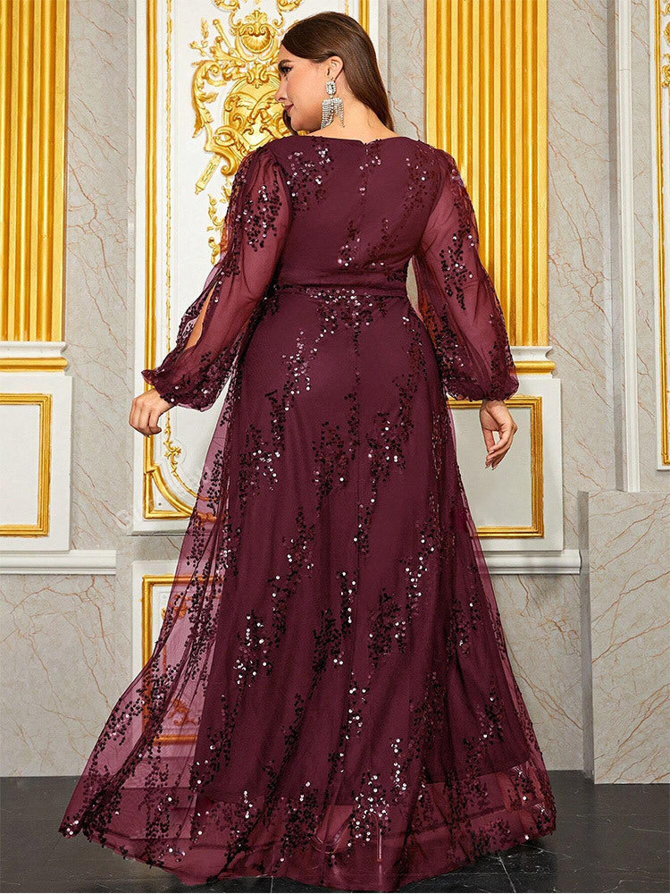 Plus Cutout Sequin A-line Prom Dress MYC2042