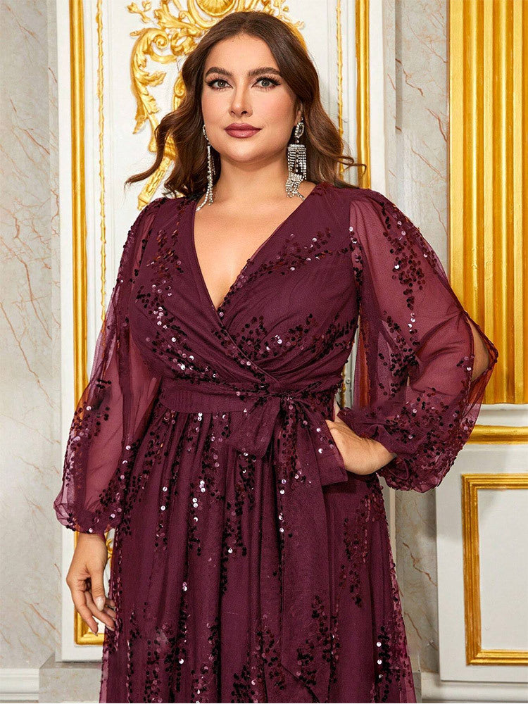 Plus Cutout Sequin A-line Prom Dress MYC2042