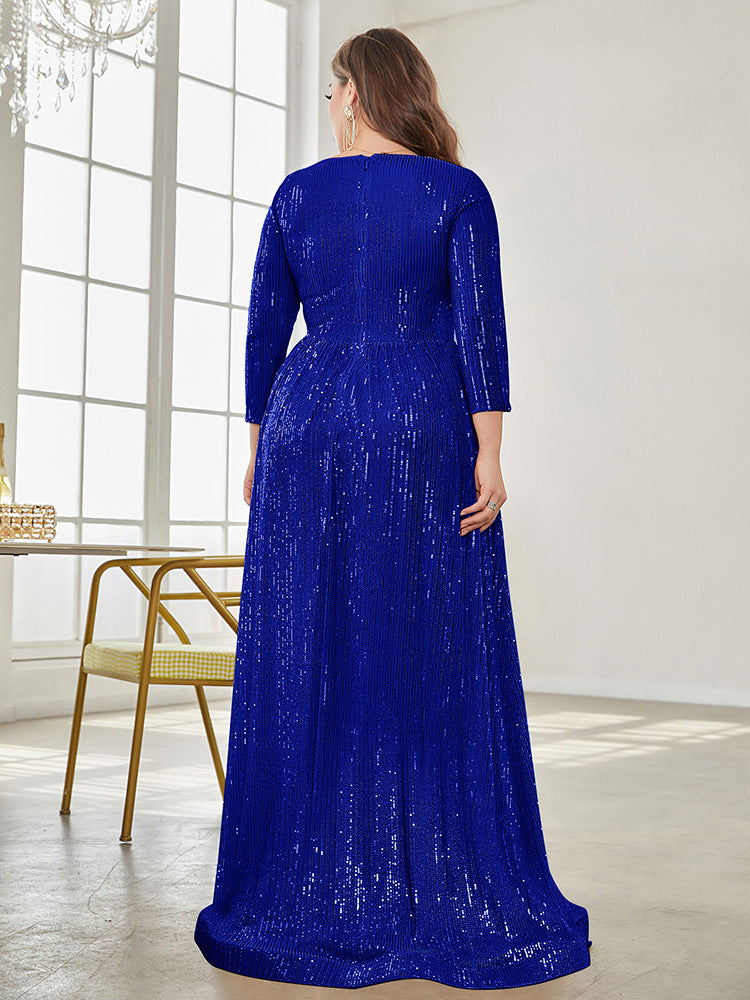 Long Sleeve V-neck Sequin Wedding Guest Dress MYC2040