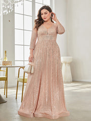 Long Sleeve V-neck Sequin Wedding Guest Dress MYC2040
