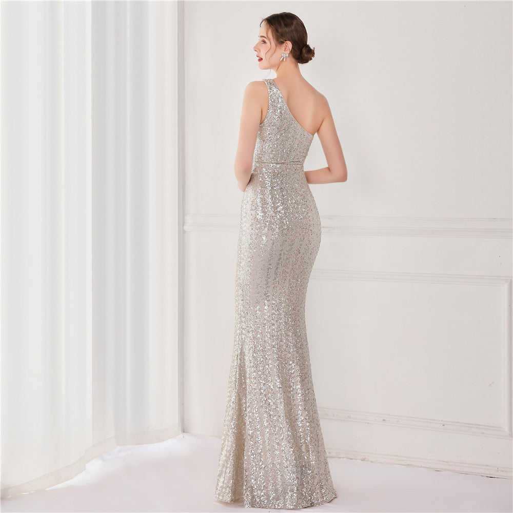 One Shoulder Sequin Formal Dress M02050