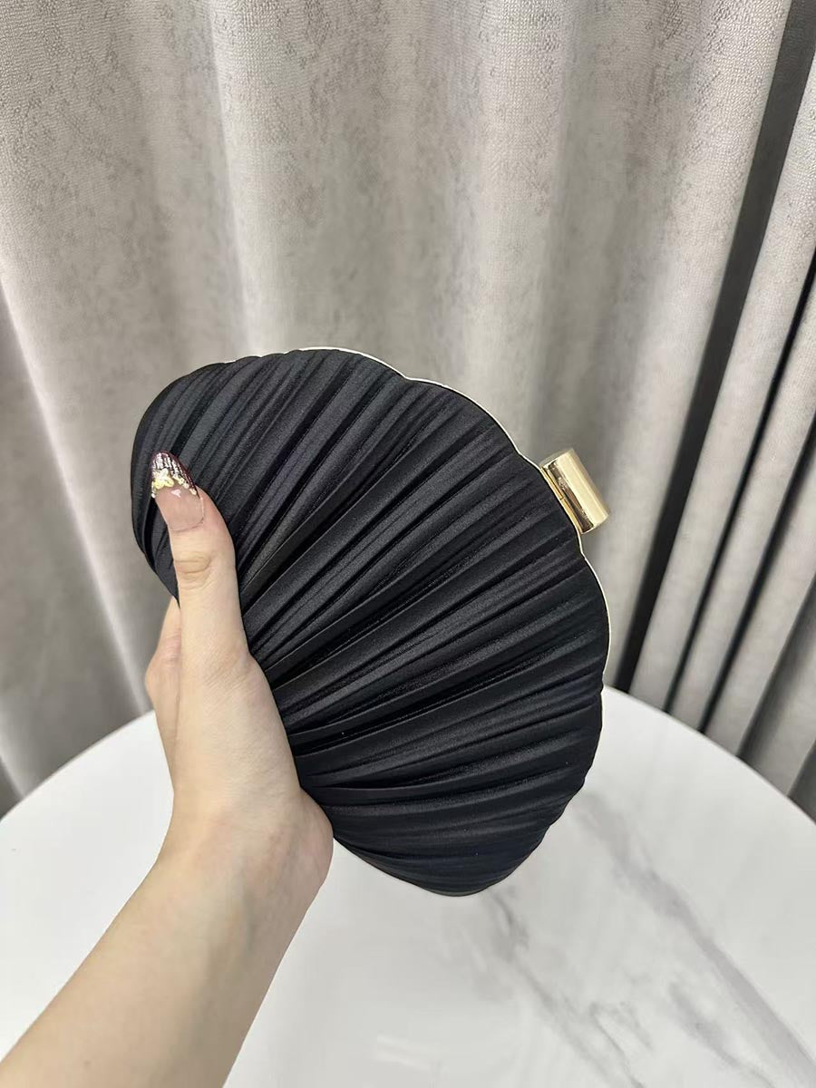 Pleated Satin Shell-Shaped Clutch MNBF122