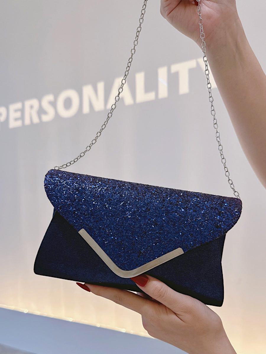 Navy Glitter Flap Metallic Clutch MNBF126