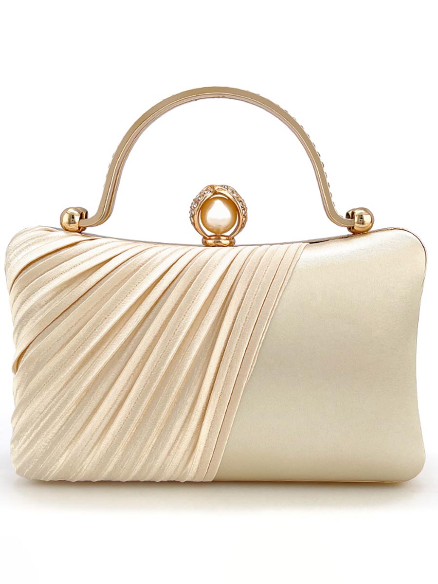 Satin Pleated Handheld Pearl Clutch MNBF123