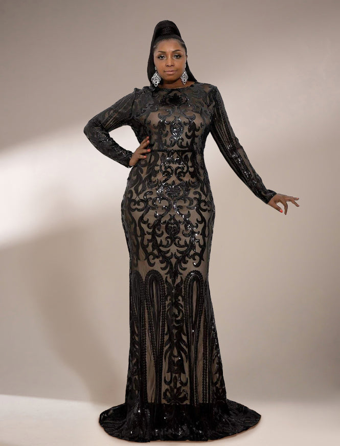 Plus Mermaid Hem Sequin Prom Dress P0017