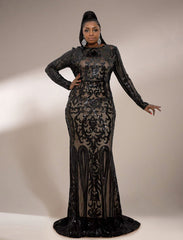 Plus Mermaid Hem Sequin Prom Dress P0017