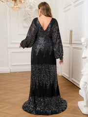 Plus Size Graphic Sequin A-line Prom Dress PRM21107