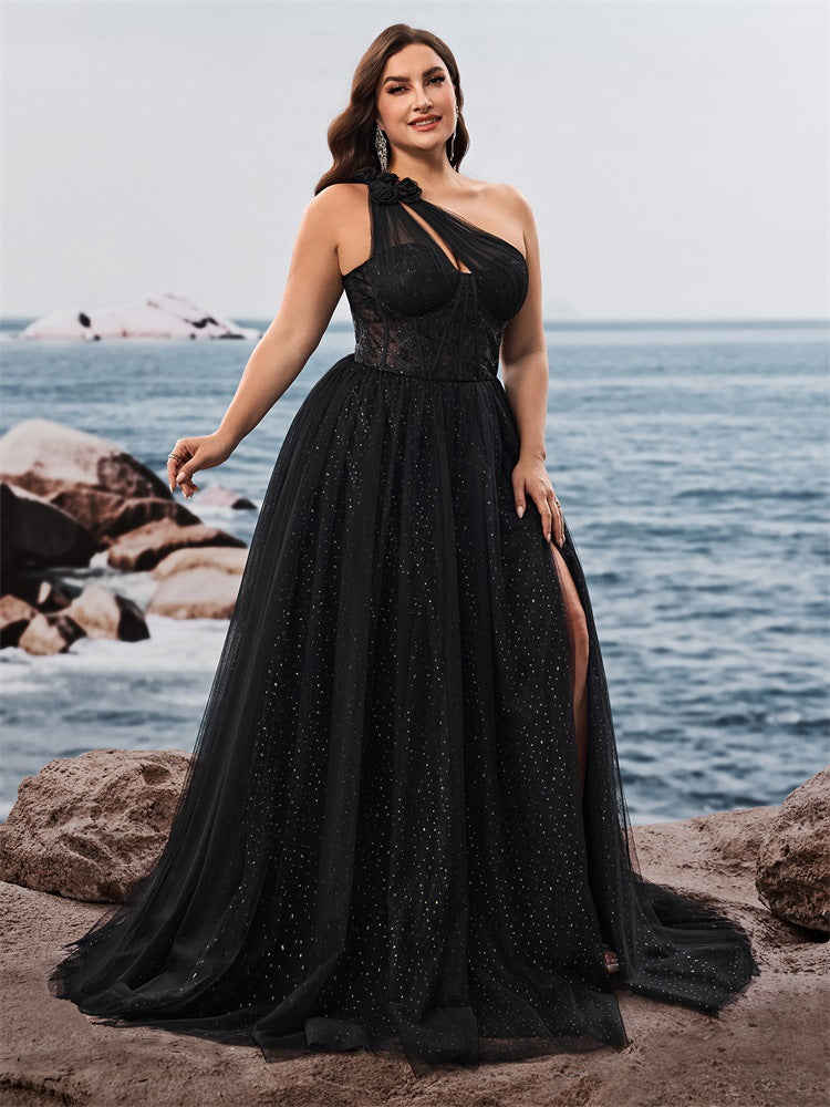 Cecilia Plus Starry One-Shoulder Formal Dress