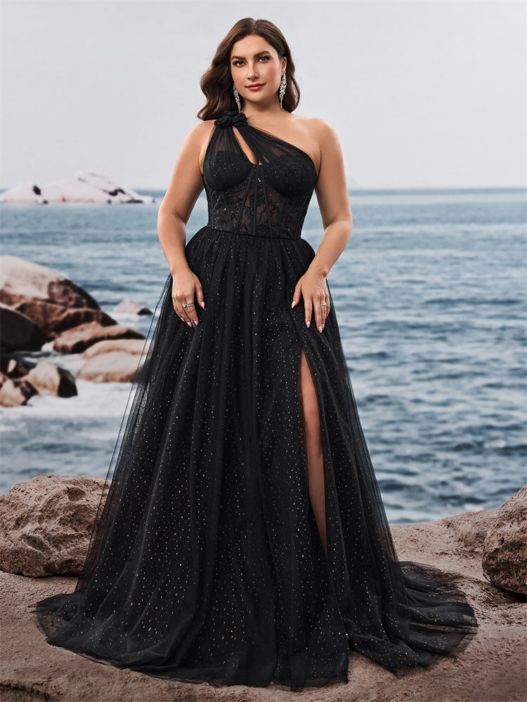 Cecilia Plus Starry One-Shoulder Formal Dress