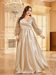 Lindsey Plus Satin Long-Sleeve Prom Dress