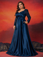 Holly Plus Navy Satin Puff-Sleeve Formal Dress