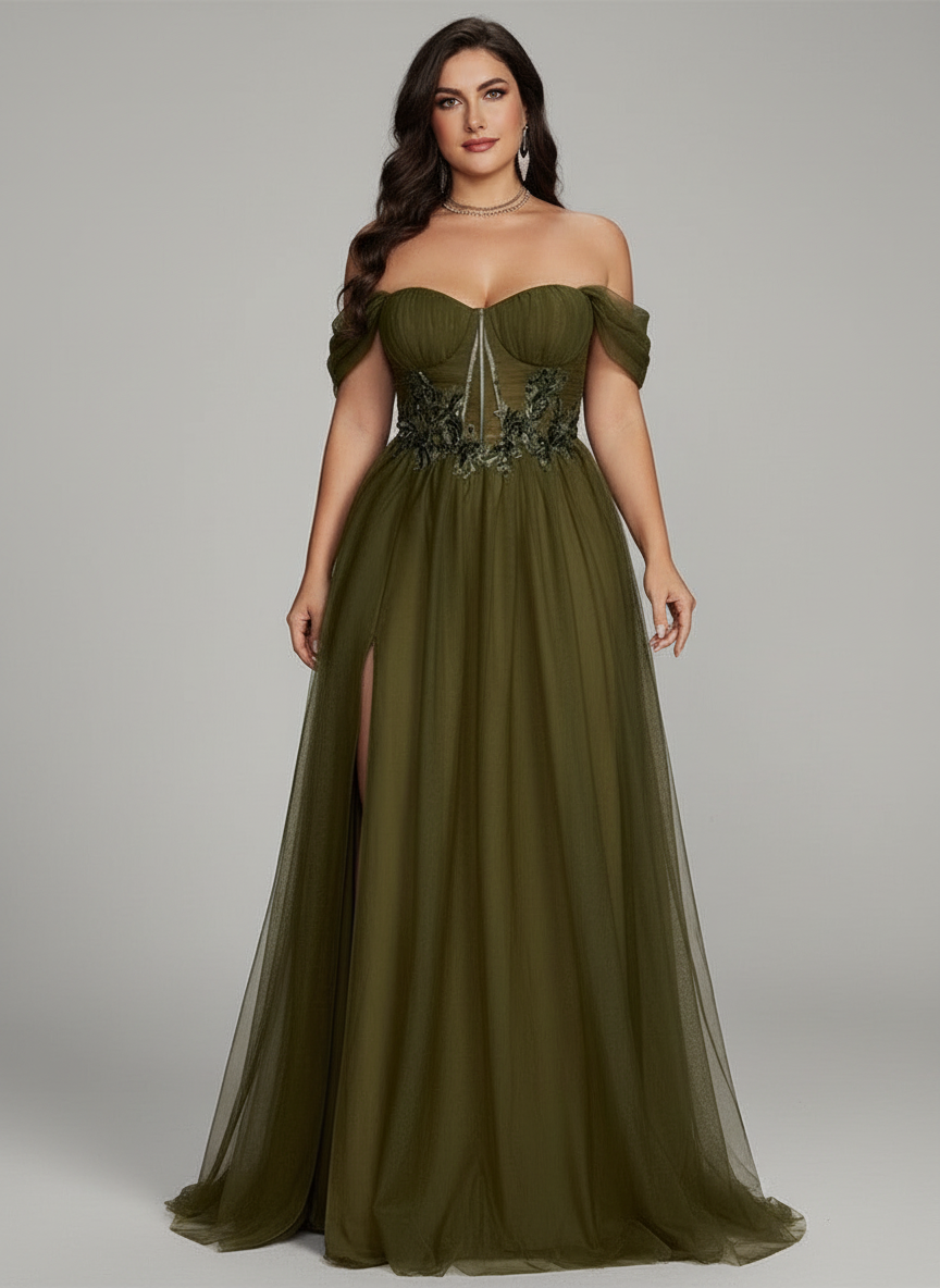 Gloriana Plus Olive Embroidered Formal Dress