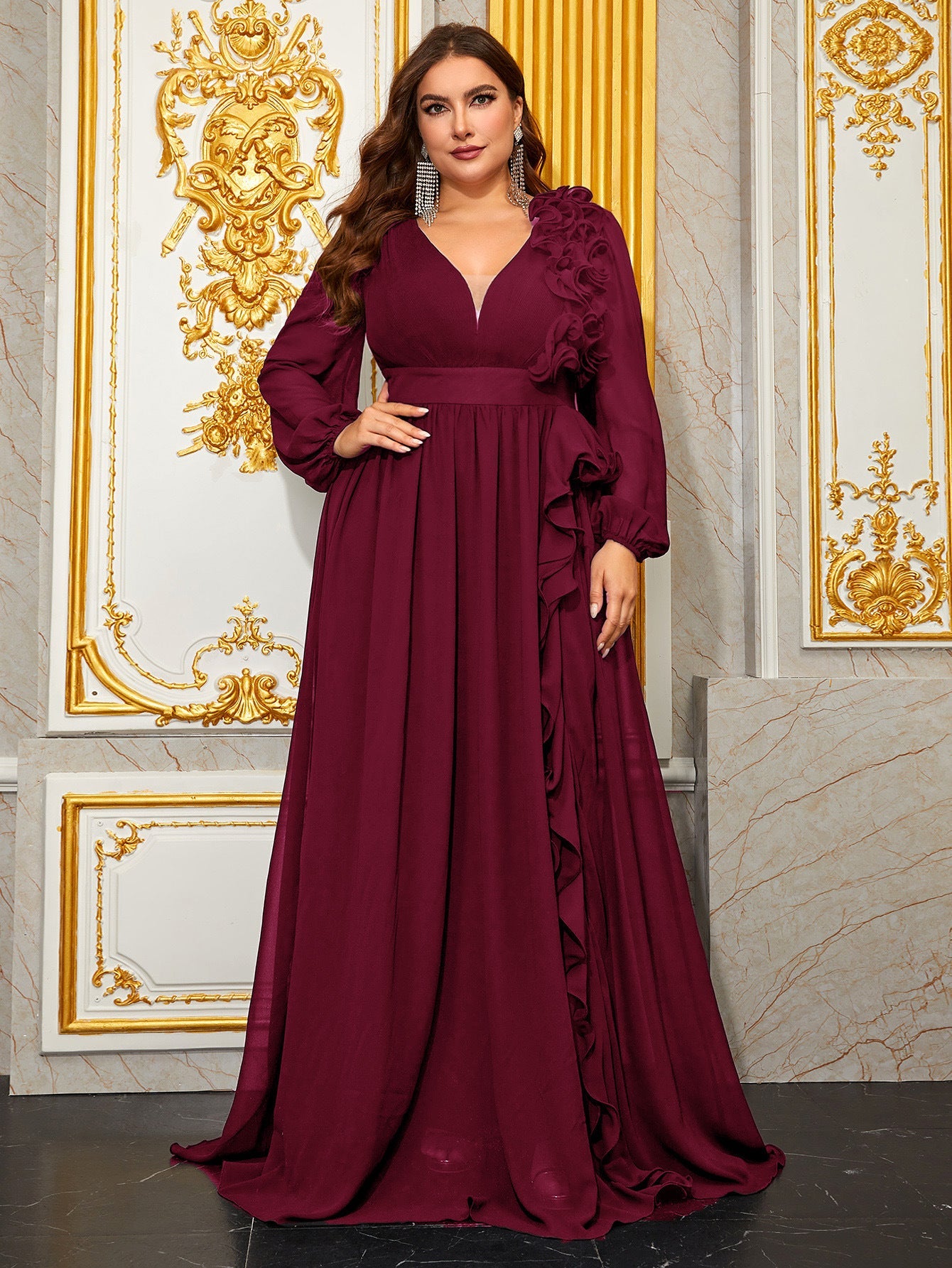 Halina Plus Burgundy A-line Formal Dress