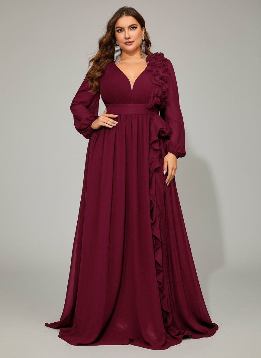 Halina Plus Burgundy A-line Formal Dress