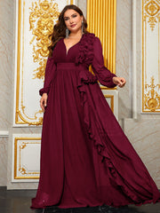 Halina Plus Burgundy A-line Formal Dress