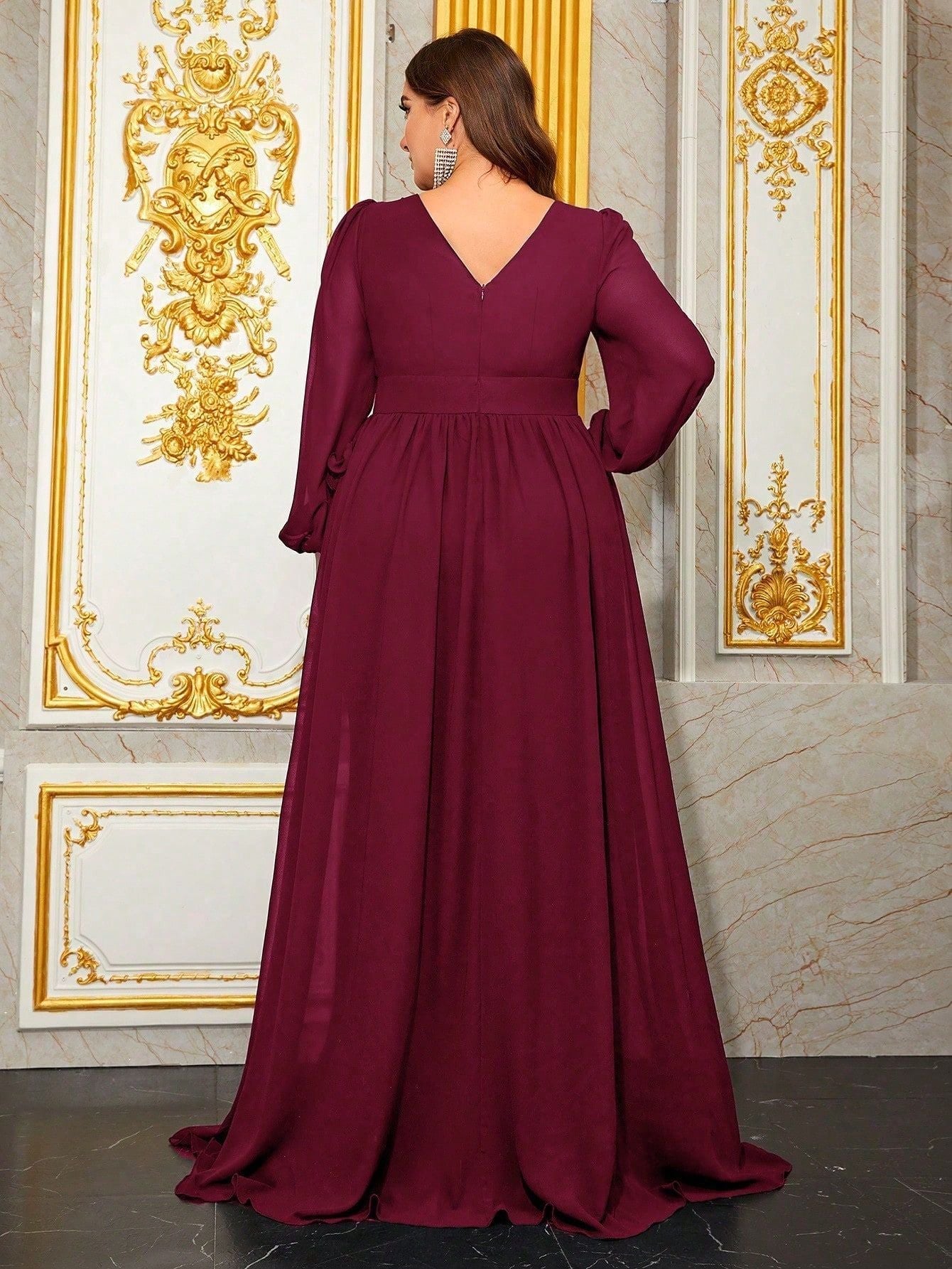 Halina Plus Burgundy A-line Formal Dress