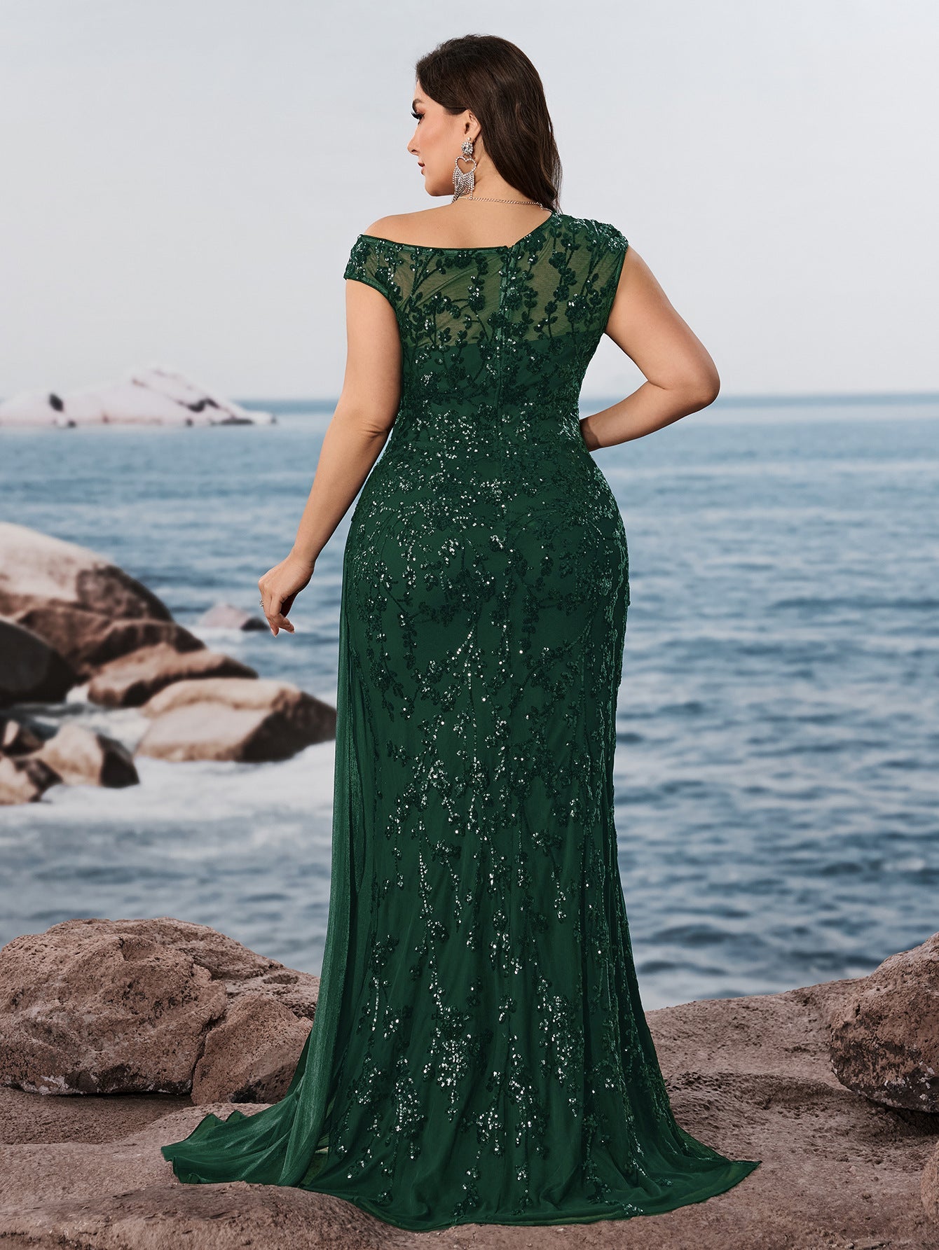 Fawn Plus Black Sequin One-Shoulder Dress
