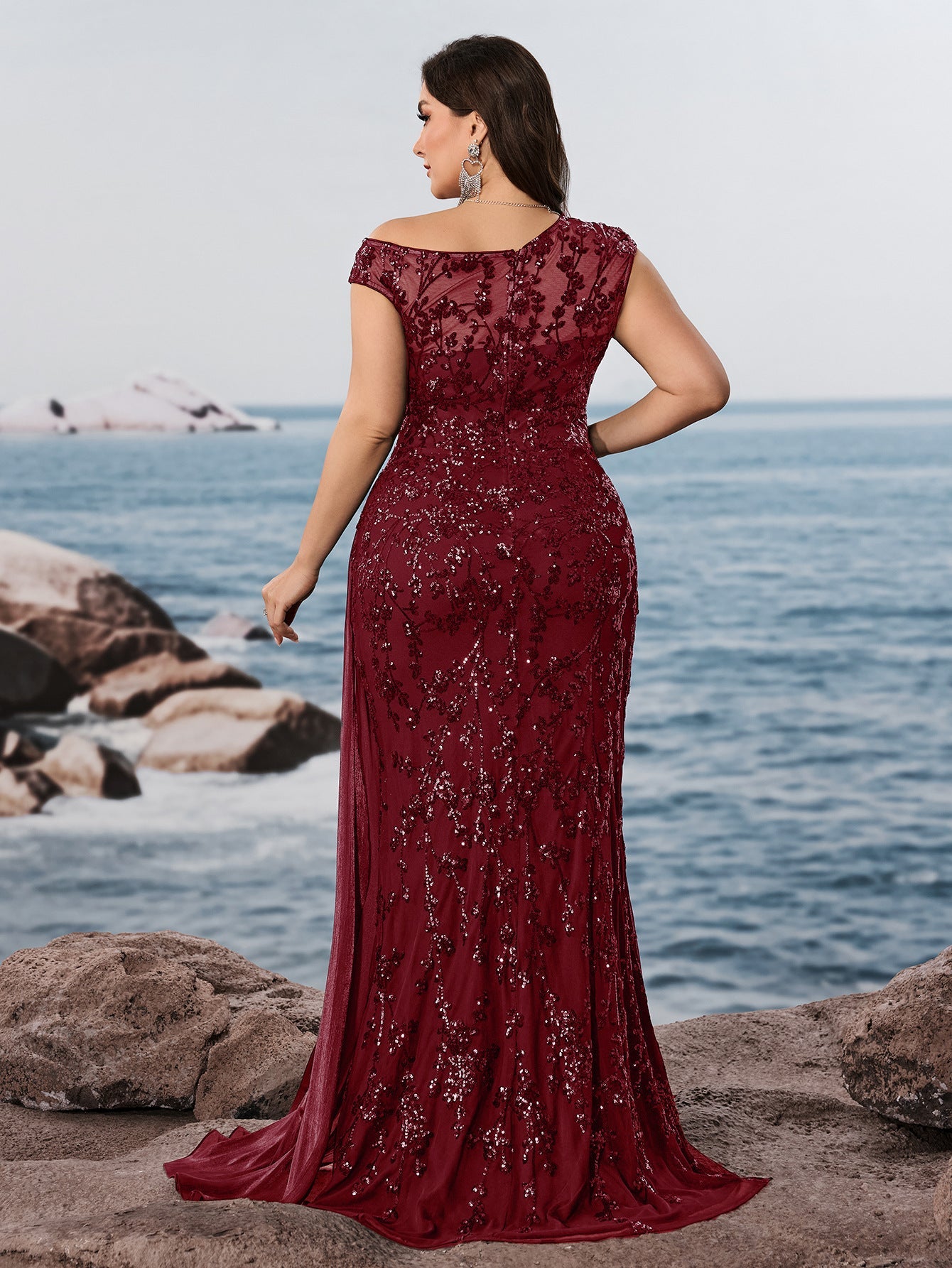 Fawn Plus Black Sequin One-Shoulder Dress