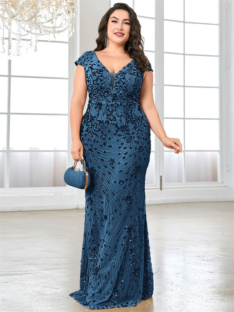 Guinevere Plus Size Floral Sequin Mermaid Dress