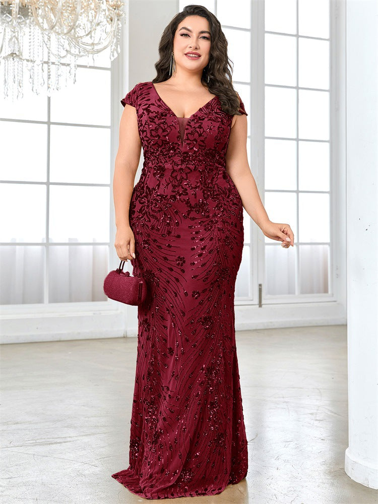 Guinevere Plus Size Floral Sequin Mermaid Dress