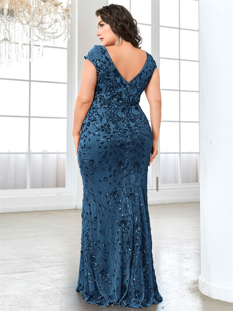 Guinevere Plus Size Floral Sequin Mermaid Dress