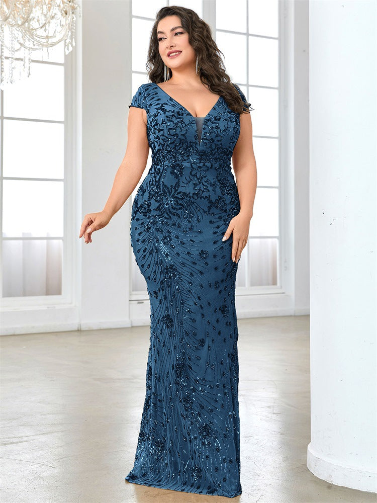 Guinevere Plus Size Floral Sequin Mermaid Dress